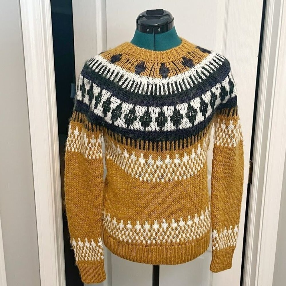 Lucky Brand Fair Isle Nordic Wool Crew Neck Pullover Knit Winter Sweater